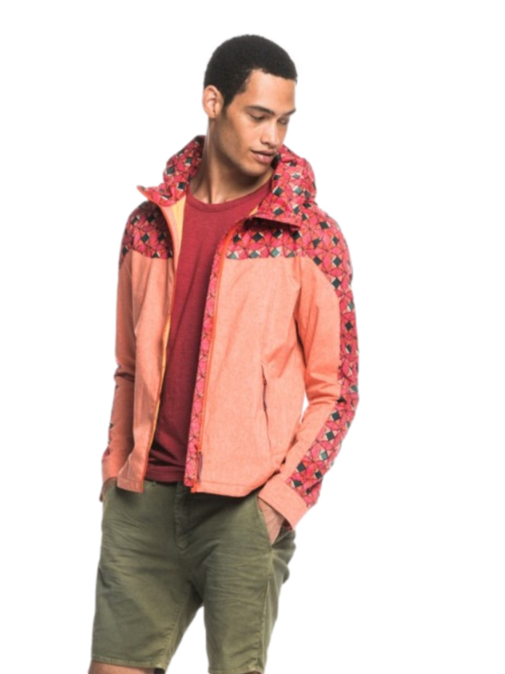 Scotch & Soda Men’s Coral-Orange Wind Hooded Performance Jacket MEDIUM